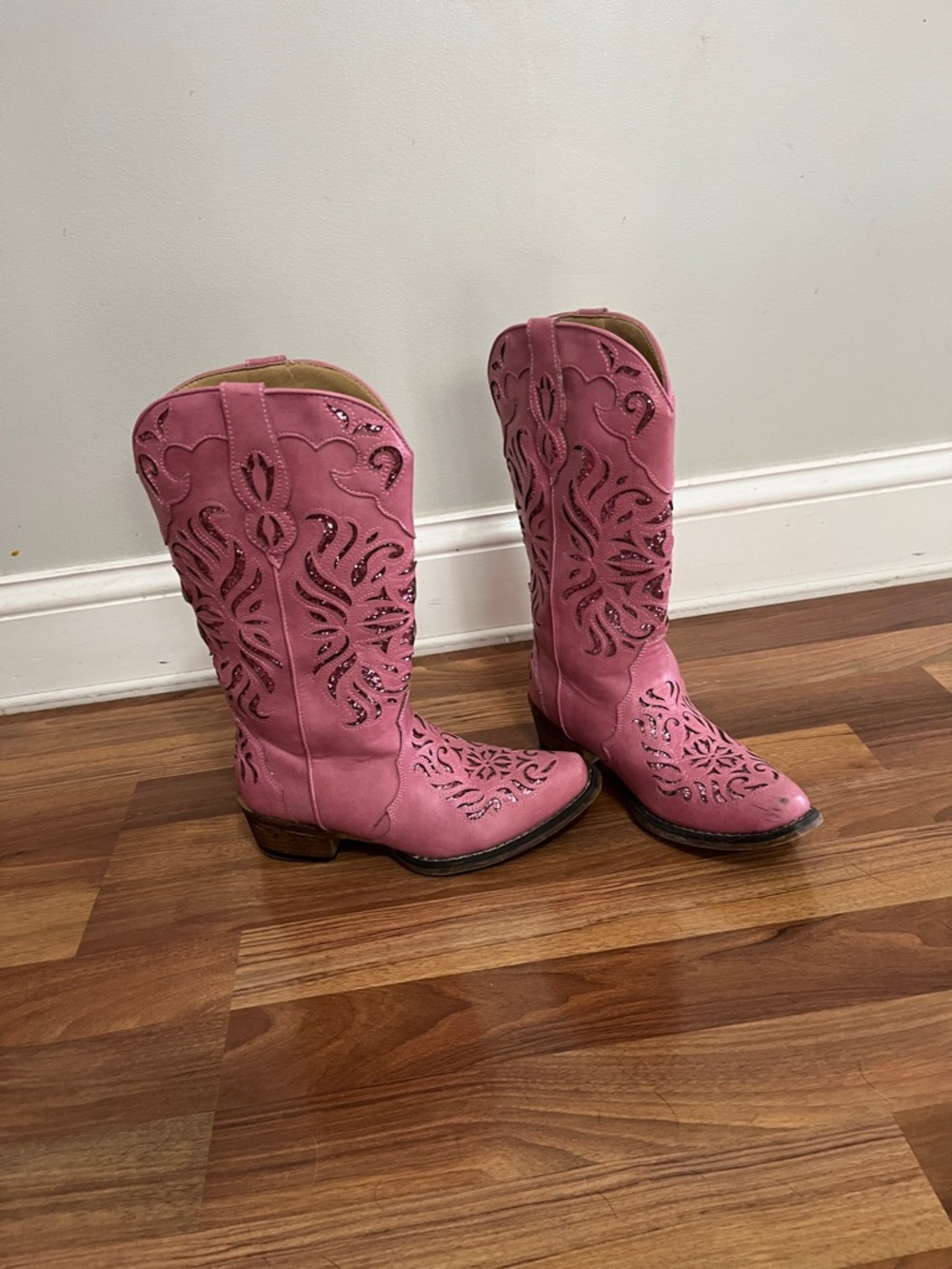Roper Pink Western Embroidered Heeled Cowboy Boots